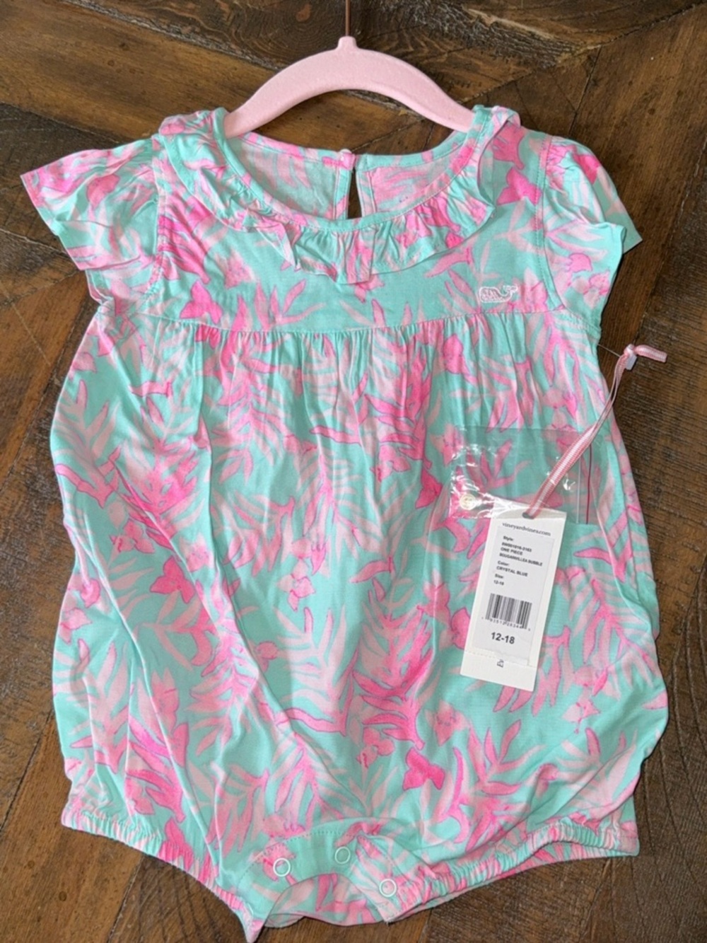NWT Vineyard Vines Pink & Mint Floral Baby Romper